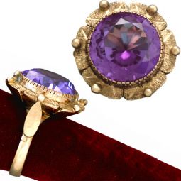 Vintage Amethyst Cocktail Ring | 14K Amethyst Etched Set Ladies Ring